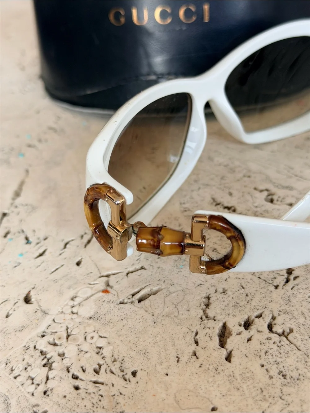 Gucci White Oval Women's Sunglasses with Brown Gradient Lenses
